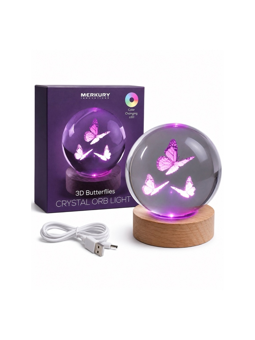 Blue Butterfly LED Globe Night Light with Remote